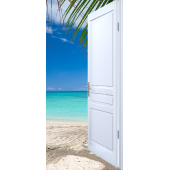 Sticker Porte Effet Ouvert Ile Paradisiaque 1