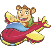 Autocollant Enfant Singe En Avion