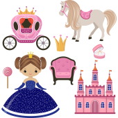 Autocollant Kit Enfant Princesse Et Châteaux Rose