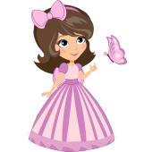 Autocollant Princesse Robe Rose Papillon