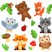 Autocollant Kit Enfant Animaux Forêt