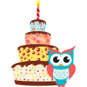 Autocollant Chouette Anniversaire Gâteau