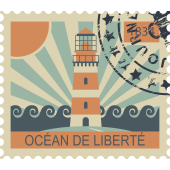 Autocollant Timbre Vintage Océan