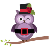 Autocollant Noël Chouette Chapeau Houx