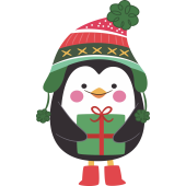Autocollant Noël Pingouin Cadeau