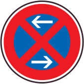 Panneau Interdiction de stationner ou de s'arrêter à droite ou à gauche