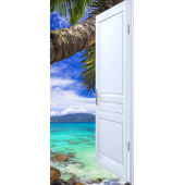 Sticker Porte Effet Ouvert Ile Tropicale