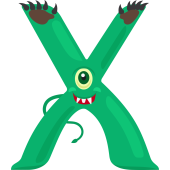 Autocollant Alphabet Monstre Enfant Lettre X