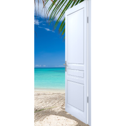Sticker Porte Effet Ouvert Ile Paradisiaque 1