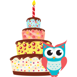 Autocollant Chouette Anniversaire Gâteau