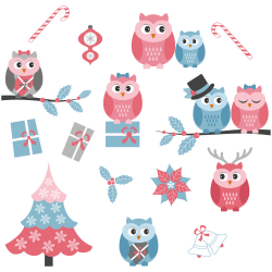 Autocollant Kit De Noël Chouettes