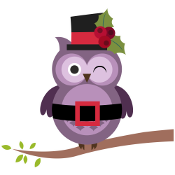 Autocollant Noël Chouette Chapeau Houx