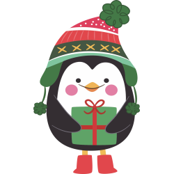 Autocollant Noël Pingouin Cadeau