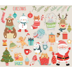 Autocollant Kit De Noël Animaux Père Noël