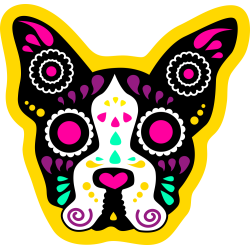 Autocollant Chien Skull Coloré Jaune