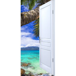 Sticker Porte Effet Ouvert Ile Tropicale