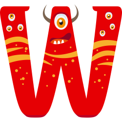 Autocollant Alphabet Monstre Enfant Lettre W