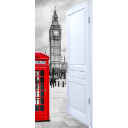 Sticker Porte Effet Ouvert Cabine Téléphone Big Ben Londres