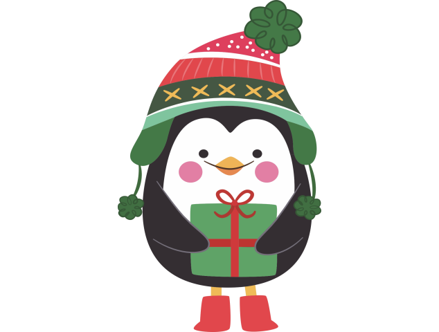 Autocollant Noël Pingouin Cadeau - Noël