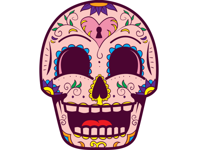 Autocollant Tête De Mort Mexiciane Drôle Rose - Autocollants têtes de mort mexicaines