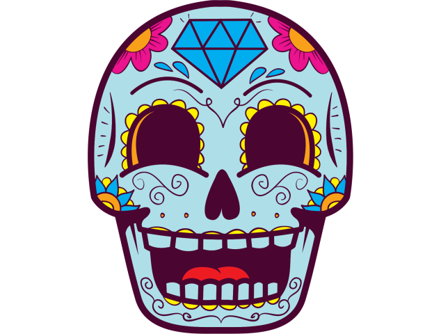 Autocollant Tête De Mort Mexiciane Drôle Bleu - Autocollants têtes de mort mexicaines