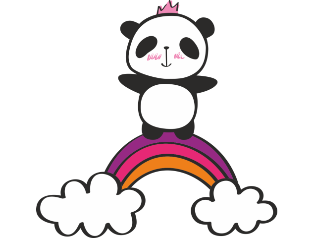 Autocollant Panda Arc En Ciel Couronne - Stickers Enfants