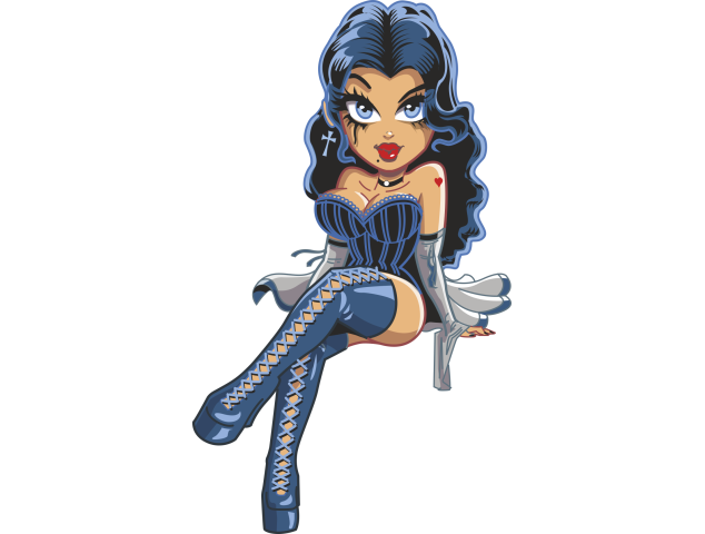 Autocollant Pin Up Sexy Gothique Assise - Pinups et filles sexy