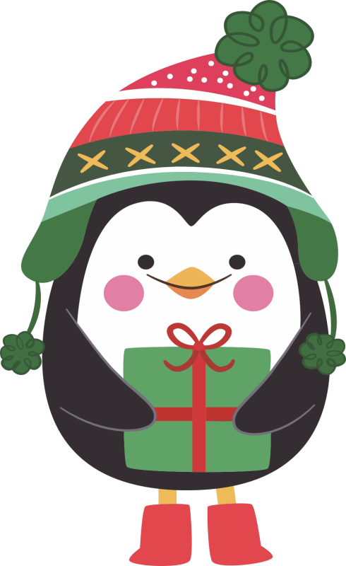 Autocollant Noël Pingouin Cadeau - ref.d10444 | Autocollants-Stickers